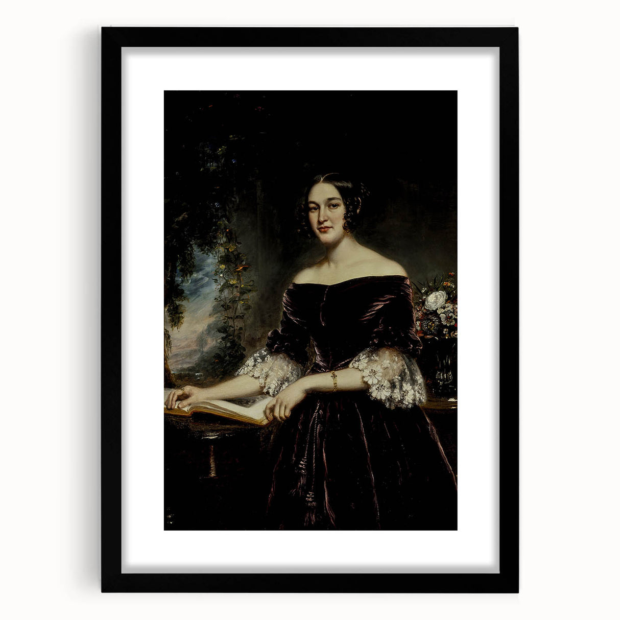 Woman with Book in Dark Dress – Dark Academia Wall Art, Gothic Portraits