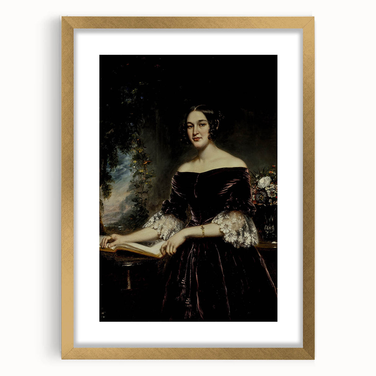 Woman with Book in Dark Dress – Dark Academia Wall Art, Gothic Portraits