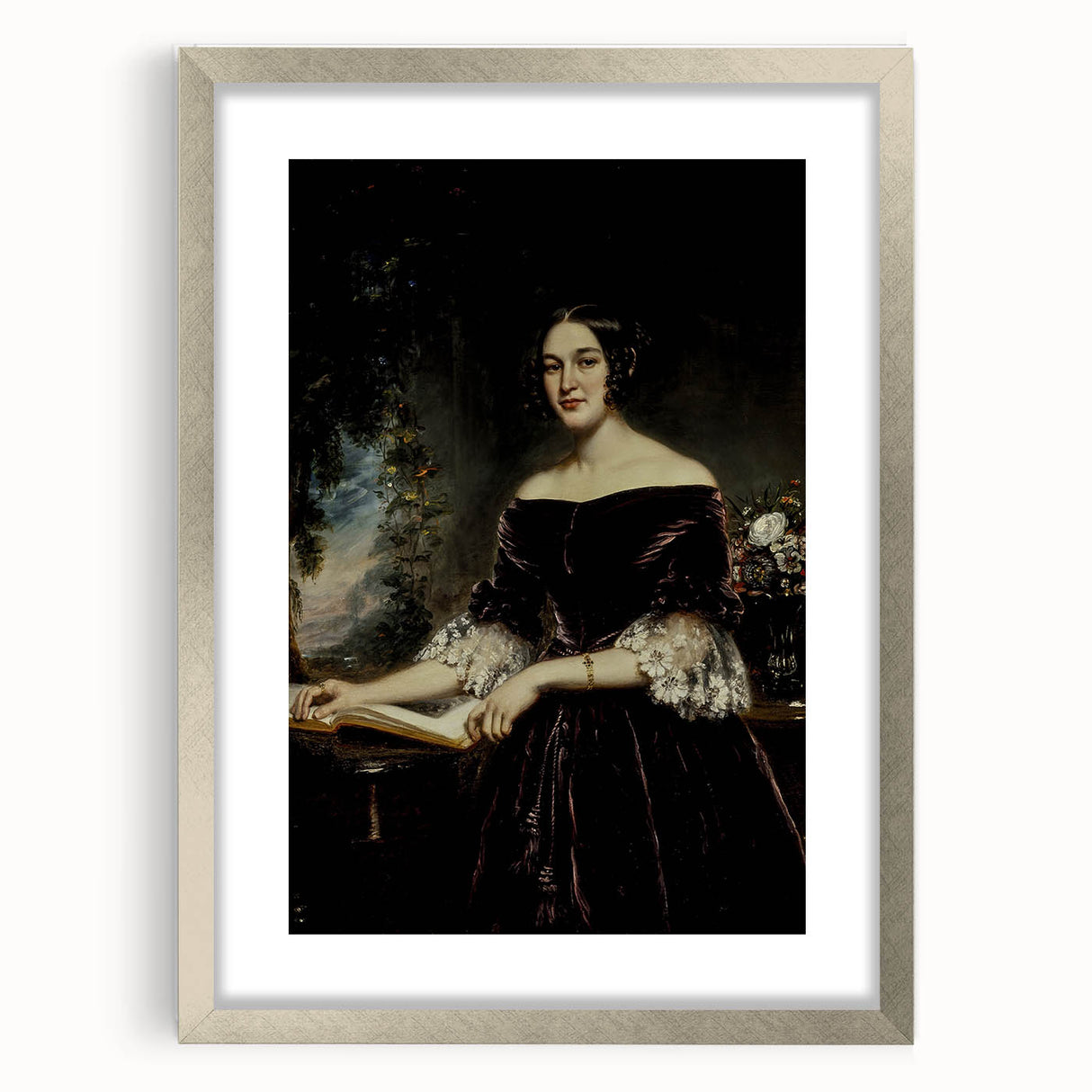 Woman with Book in Dark Dress – Dark Academia Wall Art, Gothic Portraits