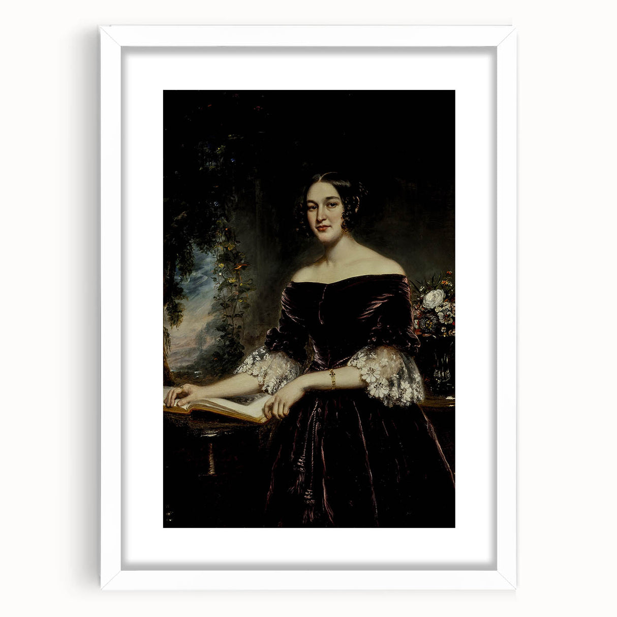 Woman with Book in Dark Dress – Dark Academia Wall Art, Gothic Portraits