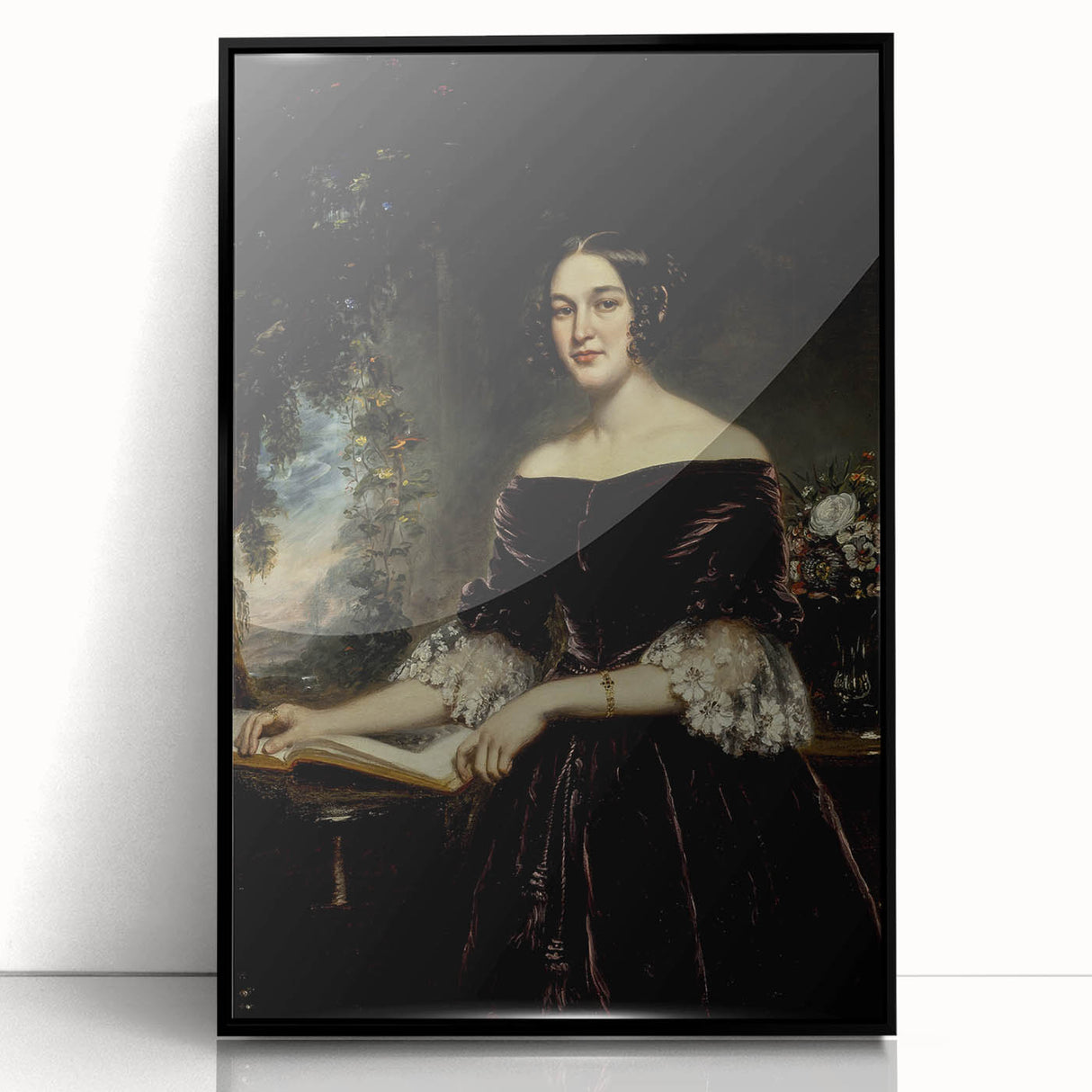 Woman with Book in Dark Dress – Dark Academia Wall Art, Gothic Portraits