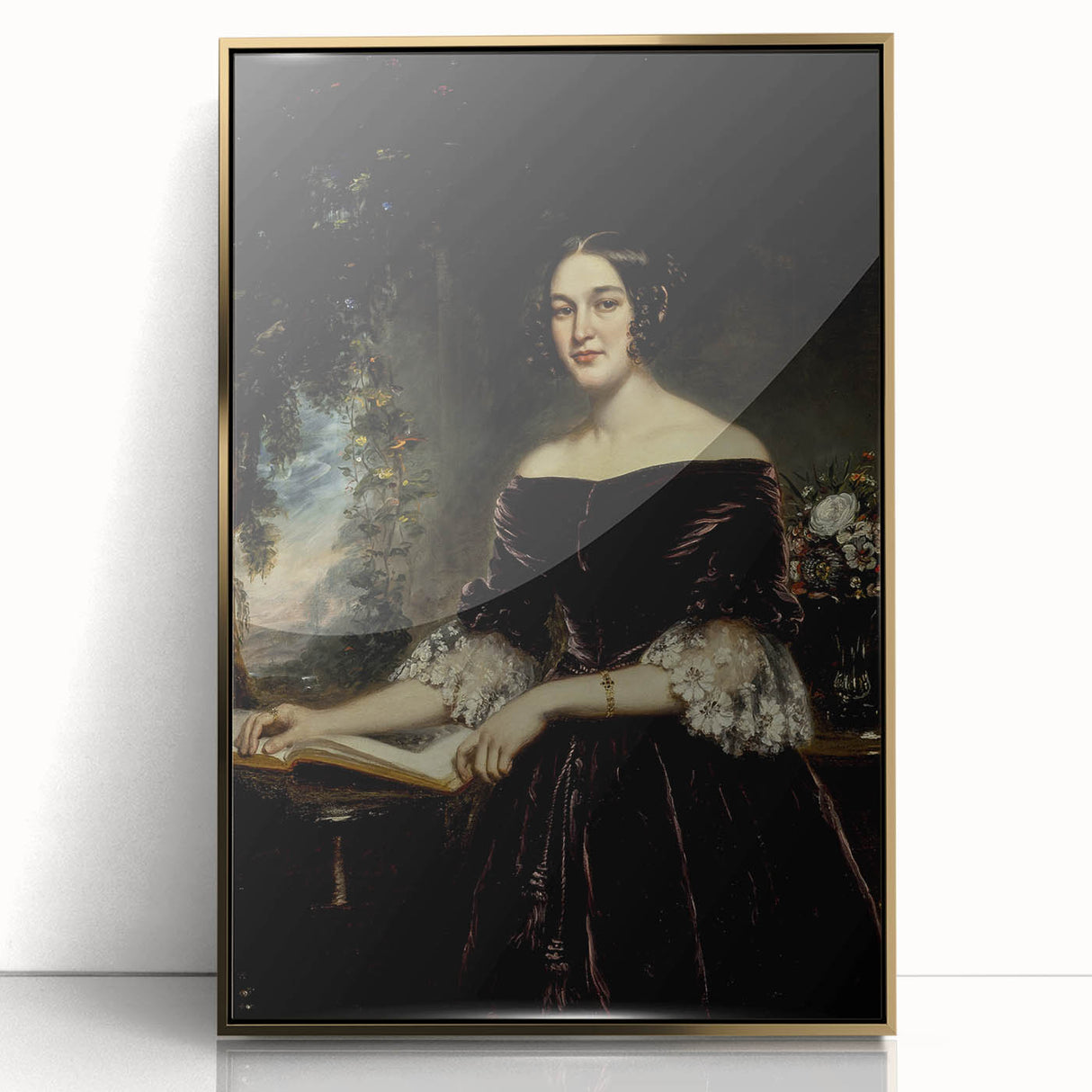 Woman with Book in Dark Dress – Dark Academia Wall Art, Gothic Portraits