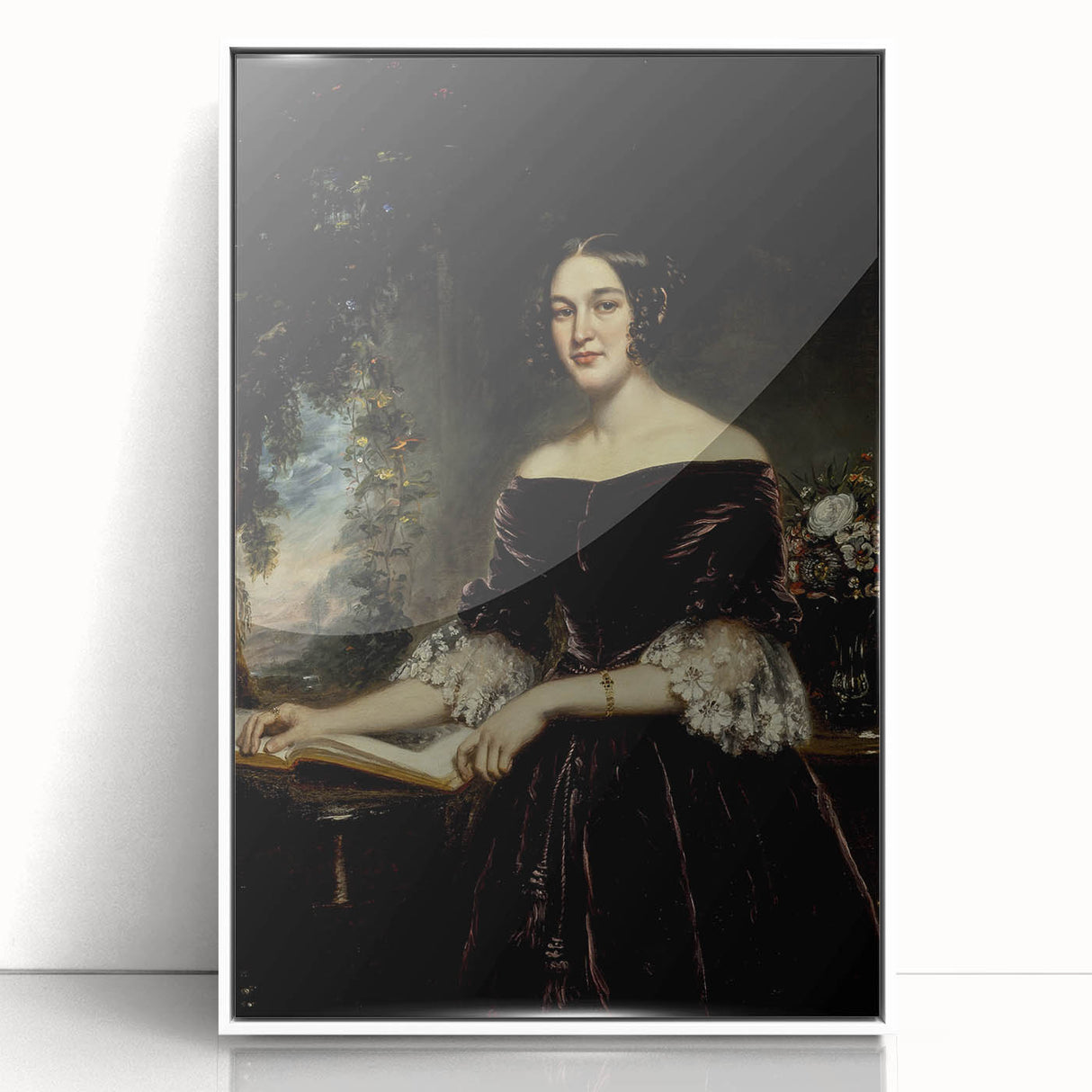 Woman with Book in Dark Dress – Dark Academia Wall Art, Gothic Portraits