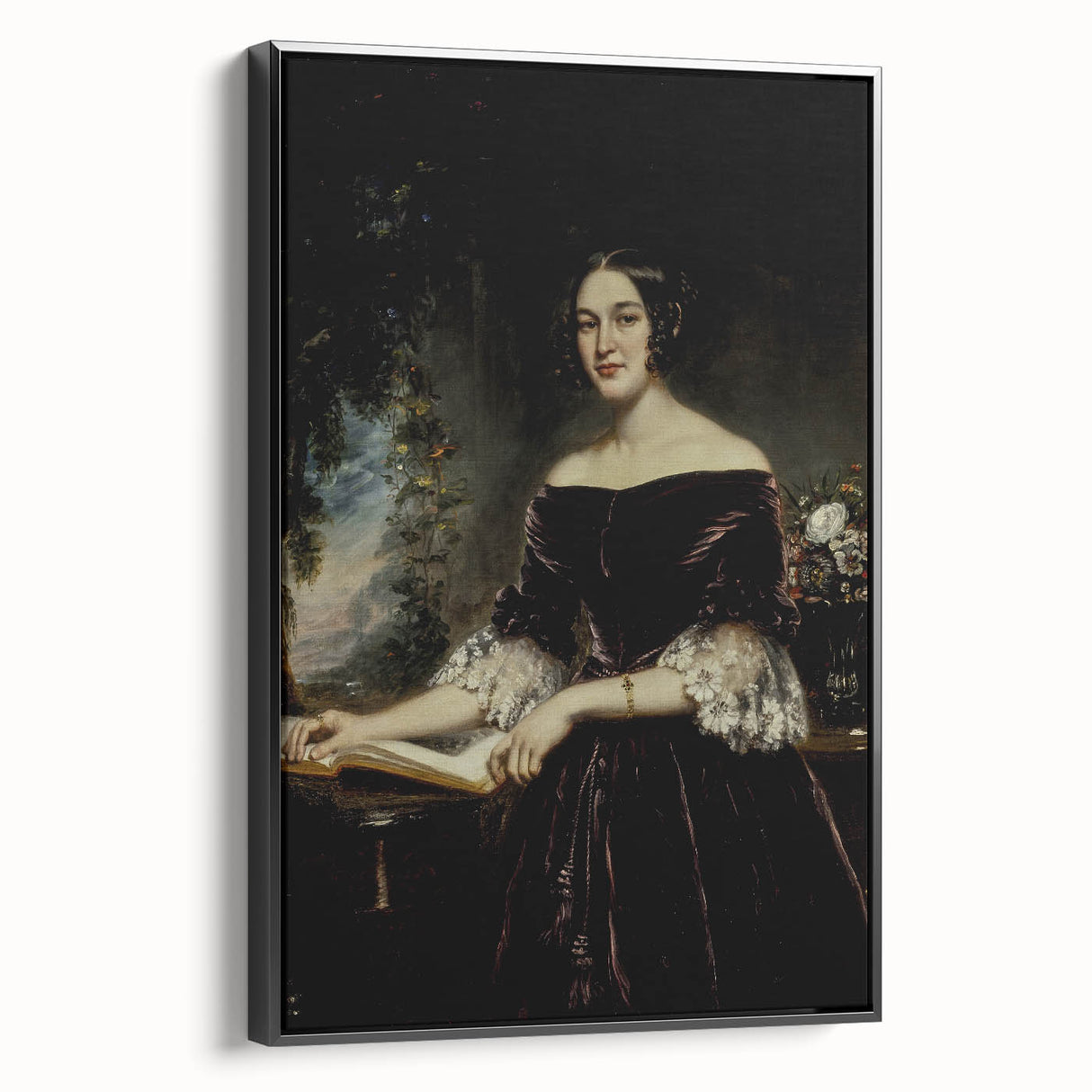 Woman with Book in Dark Dress – Dark Academia Wall Art, Gothic Portraits