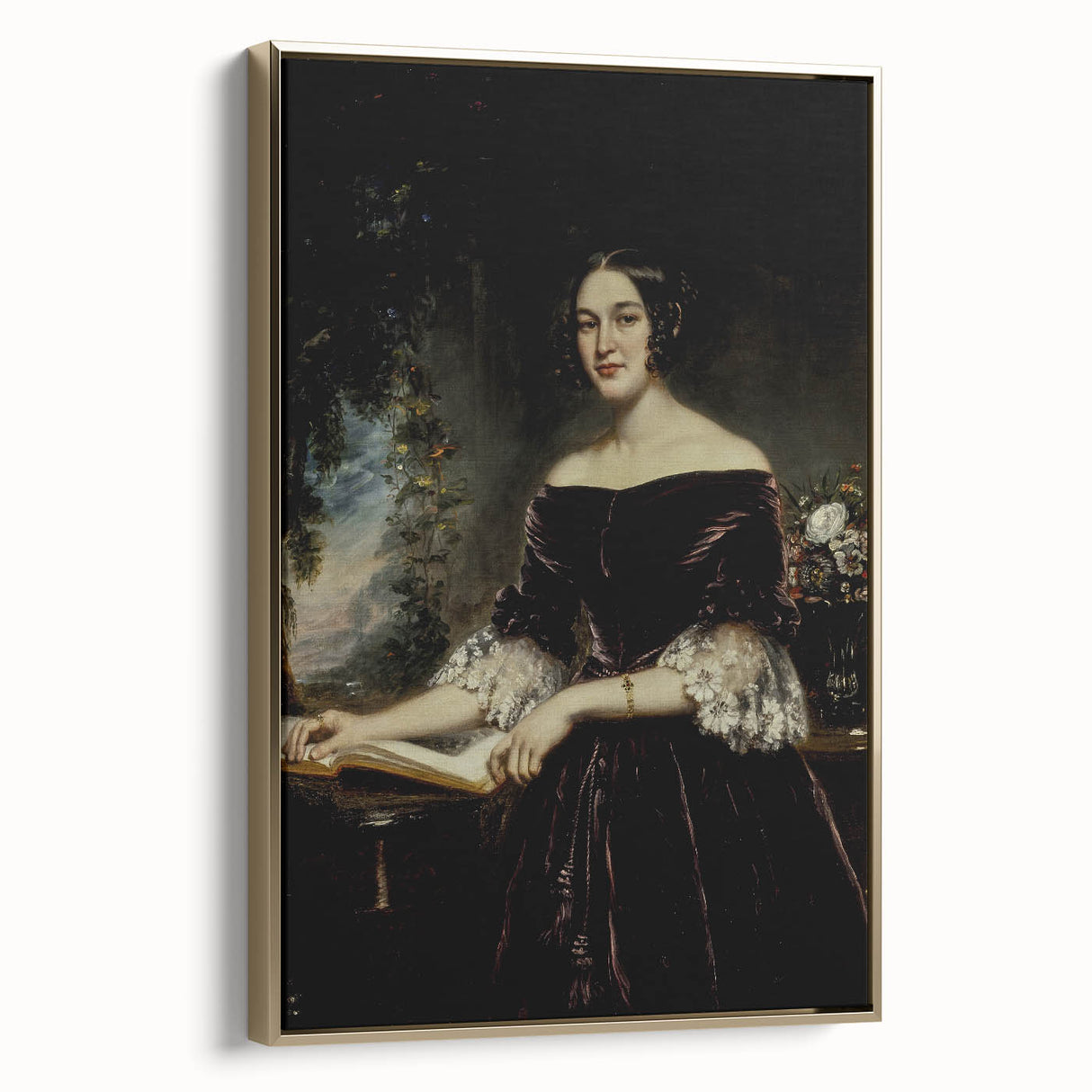 Woman with Book in Dark Dress – Dark Academia Wall Art, Gothic Portraits