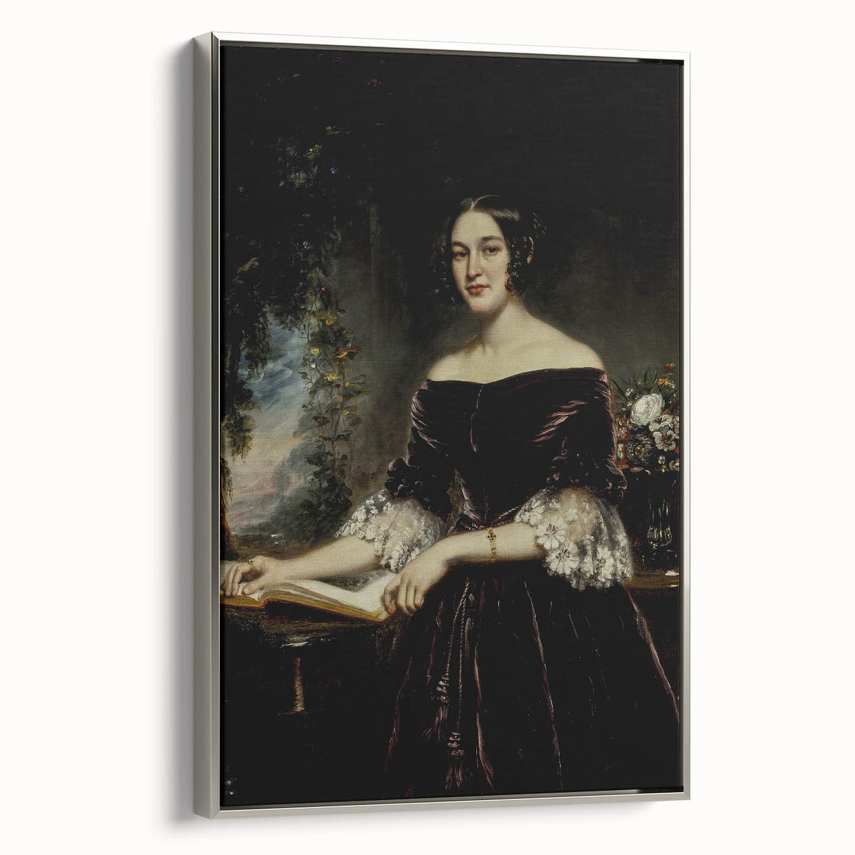 Woman with Book in Dark Dress – Dark Academia Wall Art, Gothic Portraits