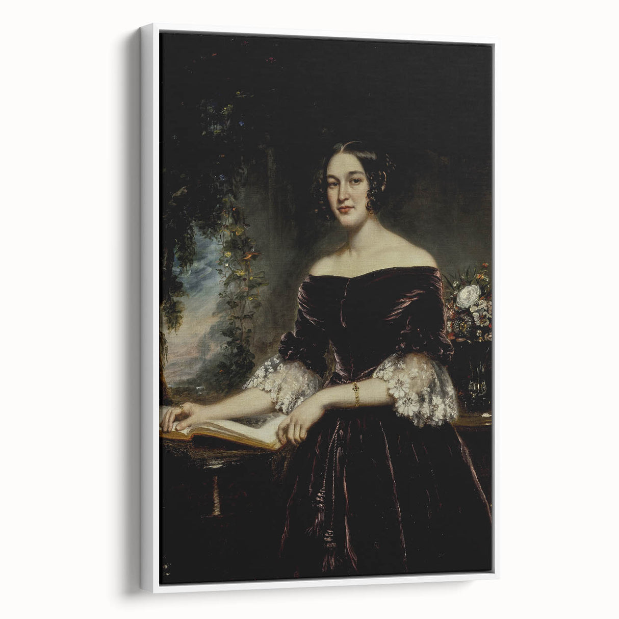 Woman with Book in Dark Dress – Dark Academia Wall Art, Gothic Portraits