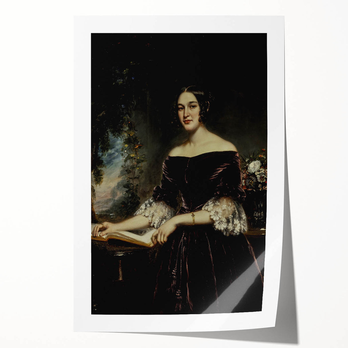 Woman with Book in Dark Dress – Dark Academia Wall Art, Gothic Portraits