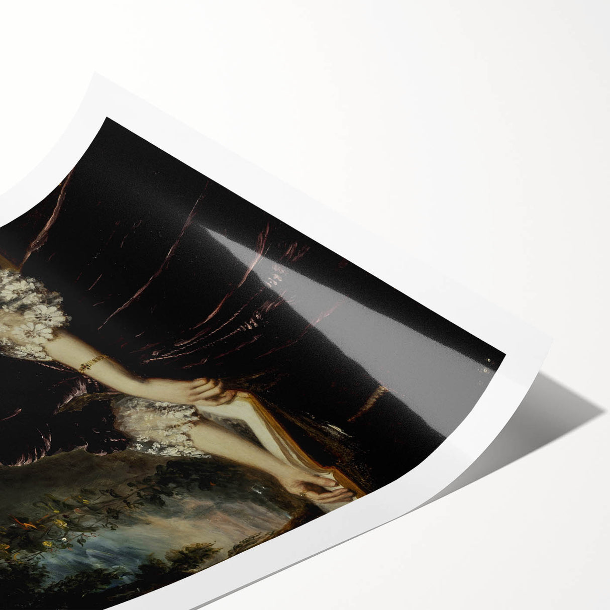 Woman with Book in Dark Dress – Dark Academia Wall Art, Gothic Portraits