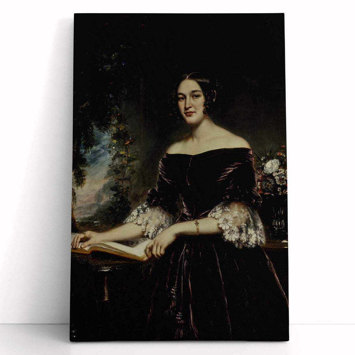 Woman with Book in Dark Dress – Dark Academia Wall Art, Gothic Portraits