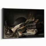 Dark Academia Wall Art – Still Life with Books, Helmet, and Jug