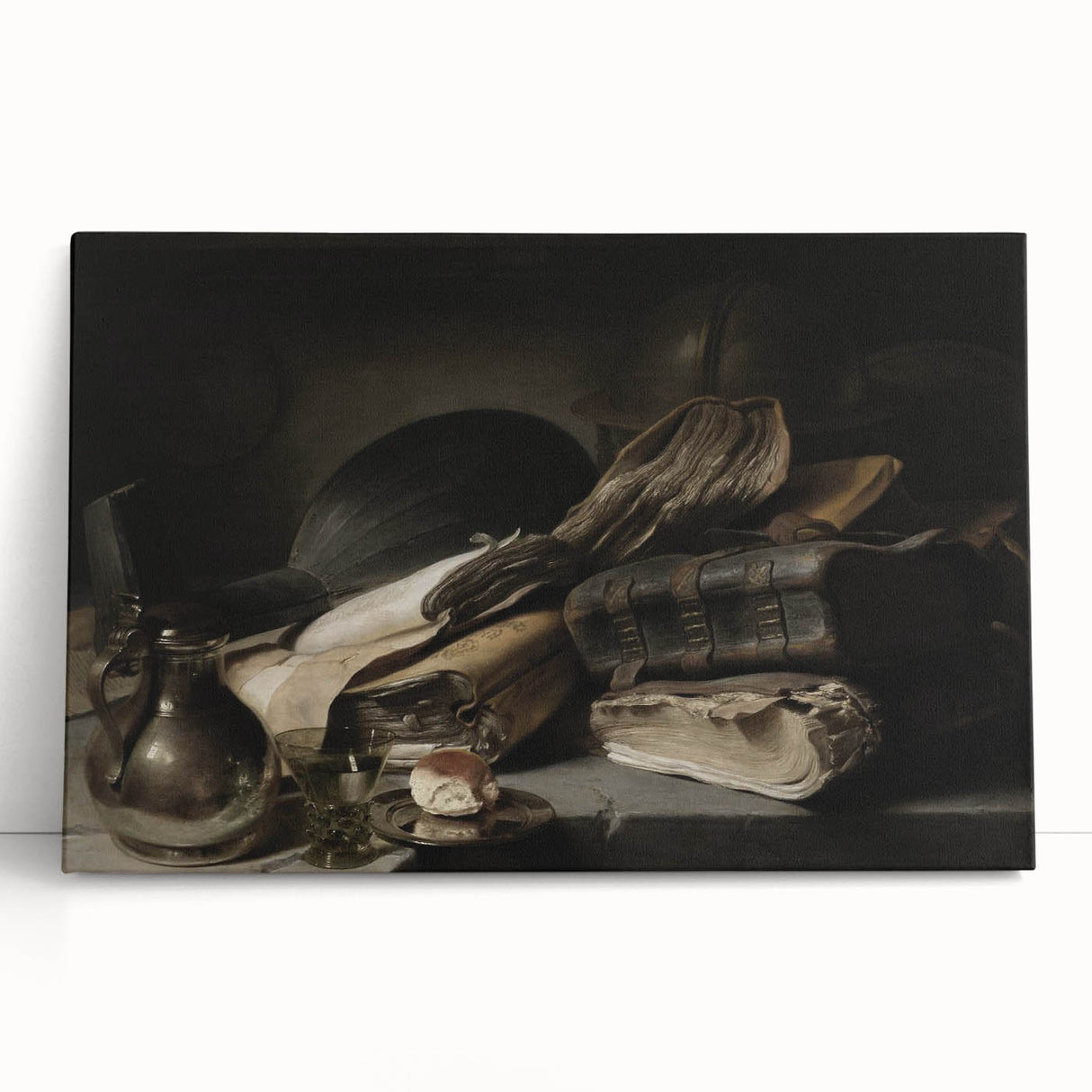 Dark Academia Wall Art – Still Life with Books, Helmet, and Jug