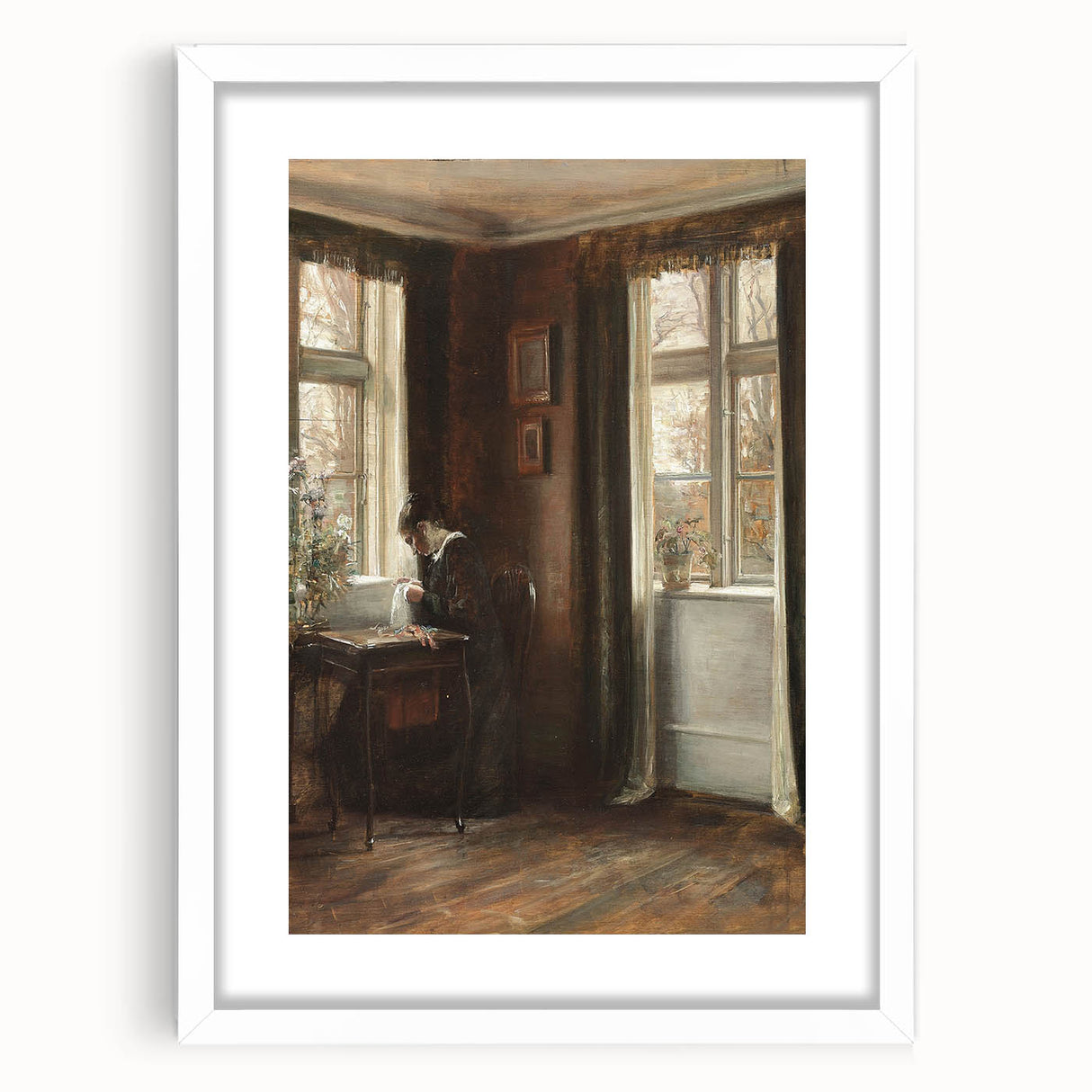 Dark Academia Wall Art - Vintage Gothic Scene of Woman in Quiet Reflection
