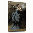 Woman in Blue Victorian Dress – Dark Academia Wall Art, Thoughtful Elegance