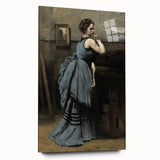 Woman in Blue Victorian Dress – Dark Academia Wall Art, Thoughtful Elegance