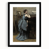 Woman in Blue Victorian Dress – Dark Academia Wall Art, Thoughtful Elegance