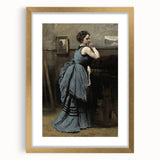 Woman in Blue Victorian Dress – Dark Academia Wall Art, Thoughtful Elegance