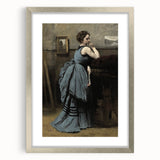 Woman in Blue Victorian Dress – Dark Academia Wall Art, Thoughtful Elegance