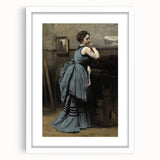 Woman in Blue Victorian Dress – Dark Academia Wall Art, Thoughtful Elegance