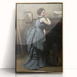 Woman in Blue Victorian Dress – Dark Academia Wall Art, Thoughtful Elegance
