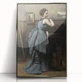 Woman in Blue Victorian Dress – Dark Academia Wall Art, Thoughtful Elegance
