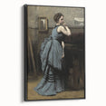 Woman in Blue Victorian Dress – Dark Academia Wall Art, Thoughtful Elegance