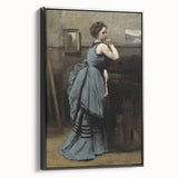Woman in Blue Victorian Dress – Dark Academia Wall Art, Thoughtful Elegance
