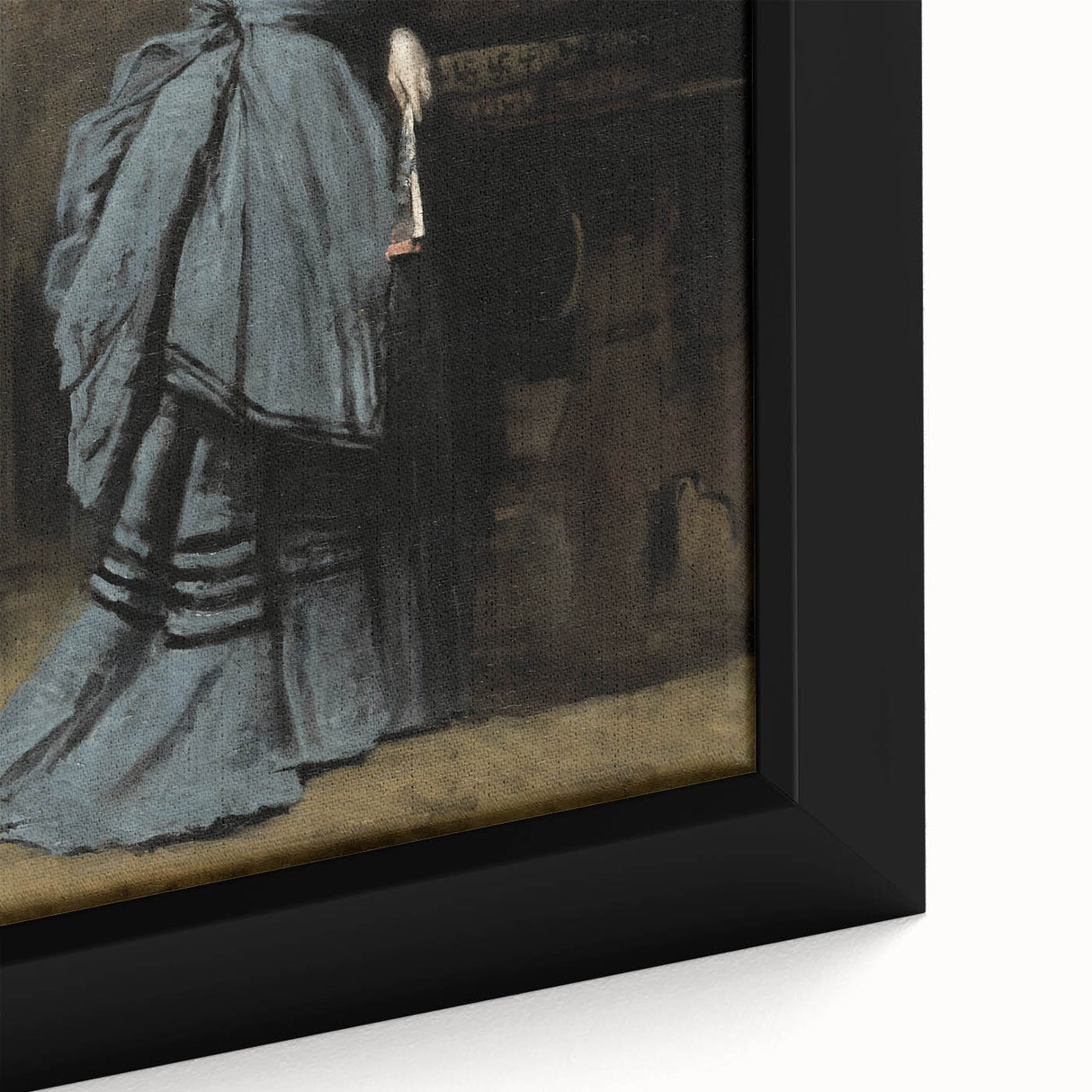 Woman in Blue Victorian Dress – Dark Academia Wall Art, Thoughtful Elegance