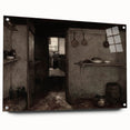 Dark Academia Wall Art – Rustic Interior with Shadowy Kitchen Scene