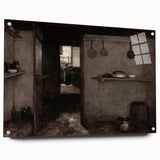 Dark Academia Wall Art – Rustic Interior with Shadowy Kitchen Scene