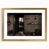 Dark Academia Wall Art – Rustic Interior with Shadowy Kitchen Scene