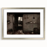 Dark Academia Wall Art – Rustic Interior with Shadowy Kitchen Scene