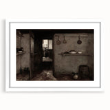 Dark Academia Wall Art – Rustic Interior with Shadowy Kitchen Scene