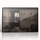 Dark Academia Wall Art – Rustic Interior with Shadowy Kitchen Scene
