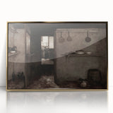 Dark Academia Wall Art – Rustic Interior with Shadowy Kitchen Scene