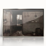 Dark Academia Wall Art – Rustic Interior with Shadowy Kitchen Scene