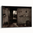 Dark Academia Wall Art – Rustic Interior with Shadowy Kitchen Scene