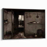 Dark Academia Wall Art – Rustic Interior with Shadowy Kitchen Scene