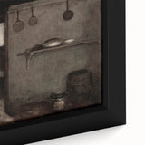 Dark Academia Wall Art – Rustic Interior with Shadowy Kitchen Scene