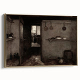 Dark Academia Wall Art – Rustic Interior with Shadowy Kitchen Scene