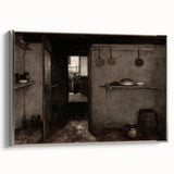 Dark Academia Wall Art – Rustic Interior with Shadowy Kitchen Scene
