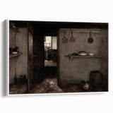 Dark Academia Wall Art – Rustic Interior with Shadowy Kitchen Scene