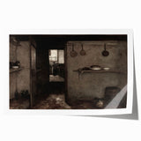 Dark Academia Wall Art – Rustic Interior with Shadowy Kitchen Scene