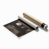 Dark Academia Wall Art – Rustic Interior with Shadowy Kitchen Scene