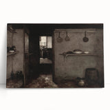Dark Academia Wall Art – Rustic Interior with Shadowy Kitchen Scene