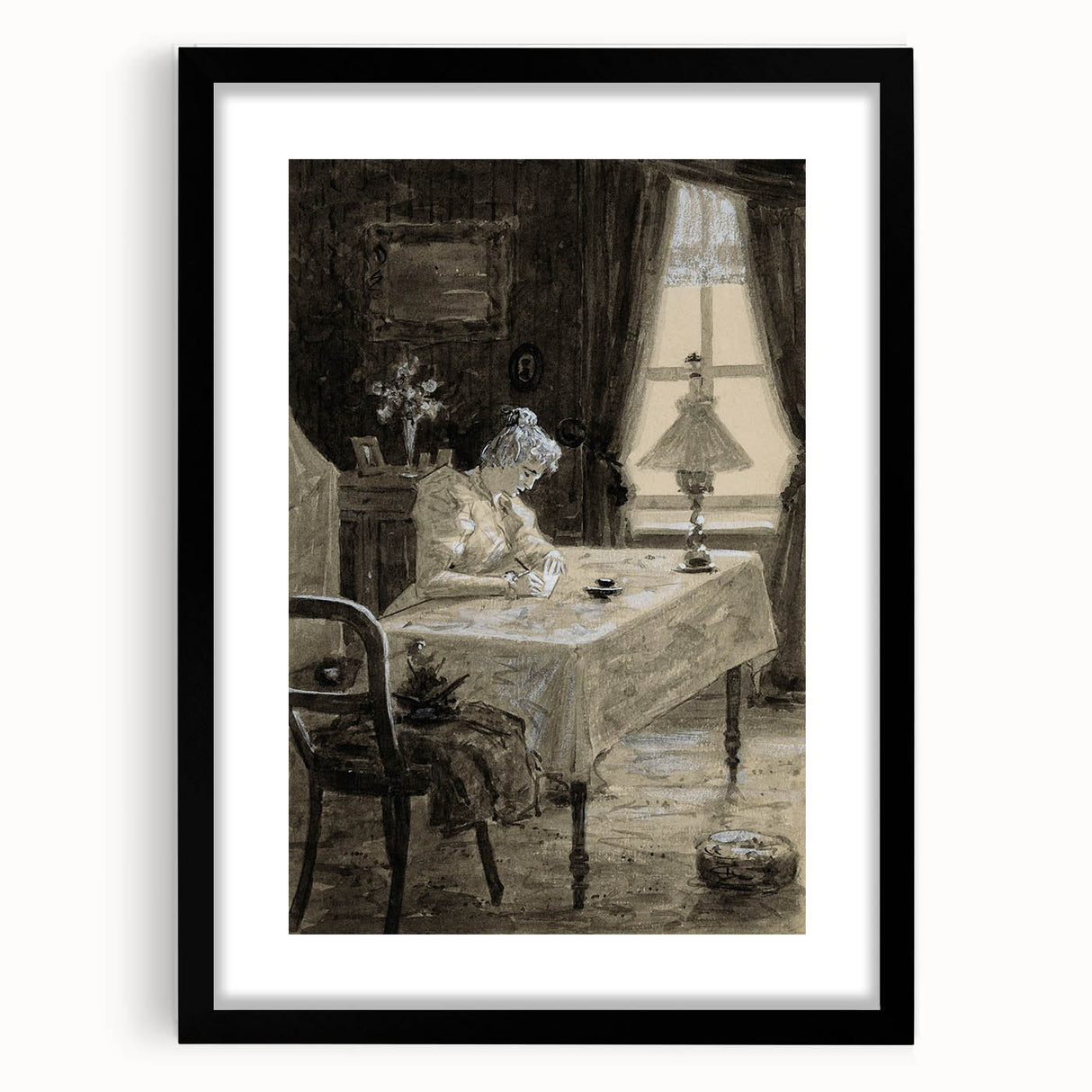 Dark Academia Wall Art - Atmospheric Writing Scene for Moody Decor