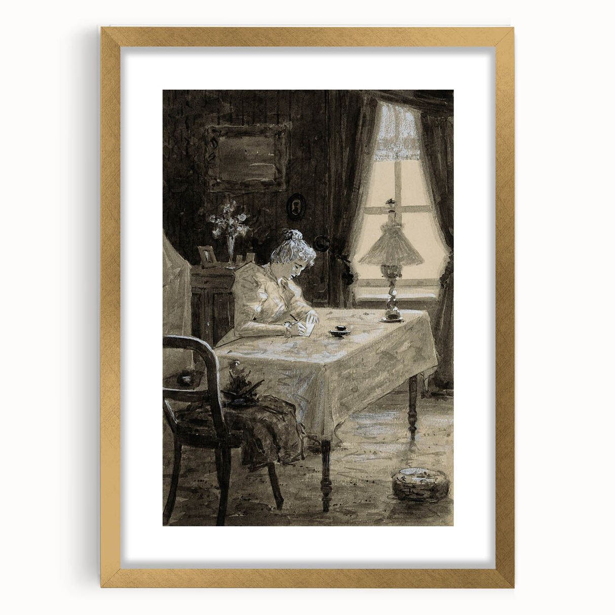 Dark Academia Wall Art - Atmospheric Writing Scene for Moody Decor