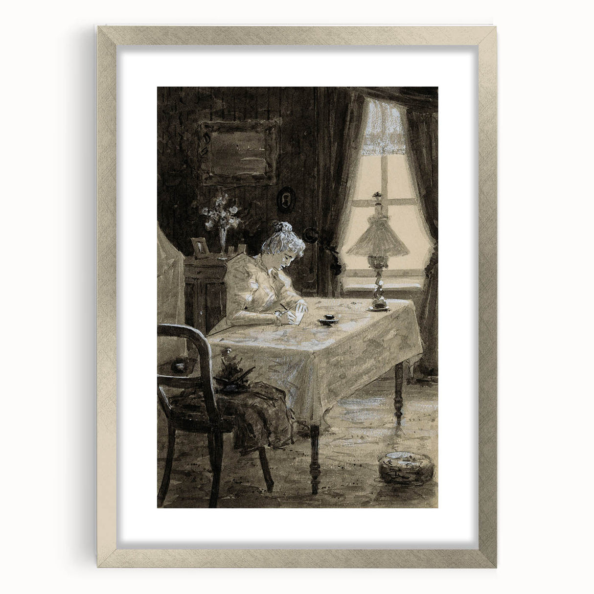 Dark Academia Wall Art - Atmospheric Writing Scene for Moody Decor