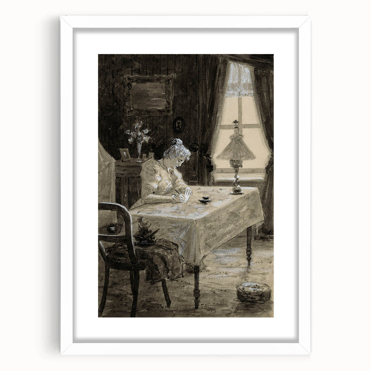 Dark Academia Wall Art - Atmospheric Writing Scene for Moody Decor