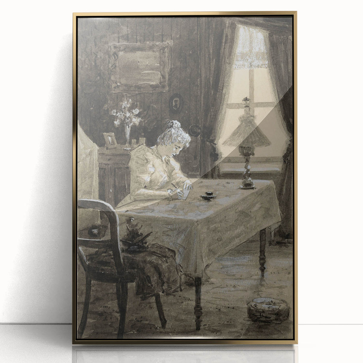 Dark Academia Wall Art - Atmospheric Writing Scene for Moody Decor